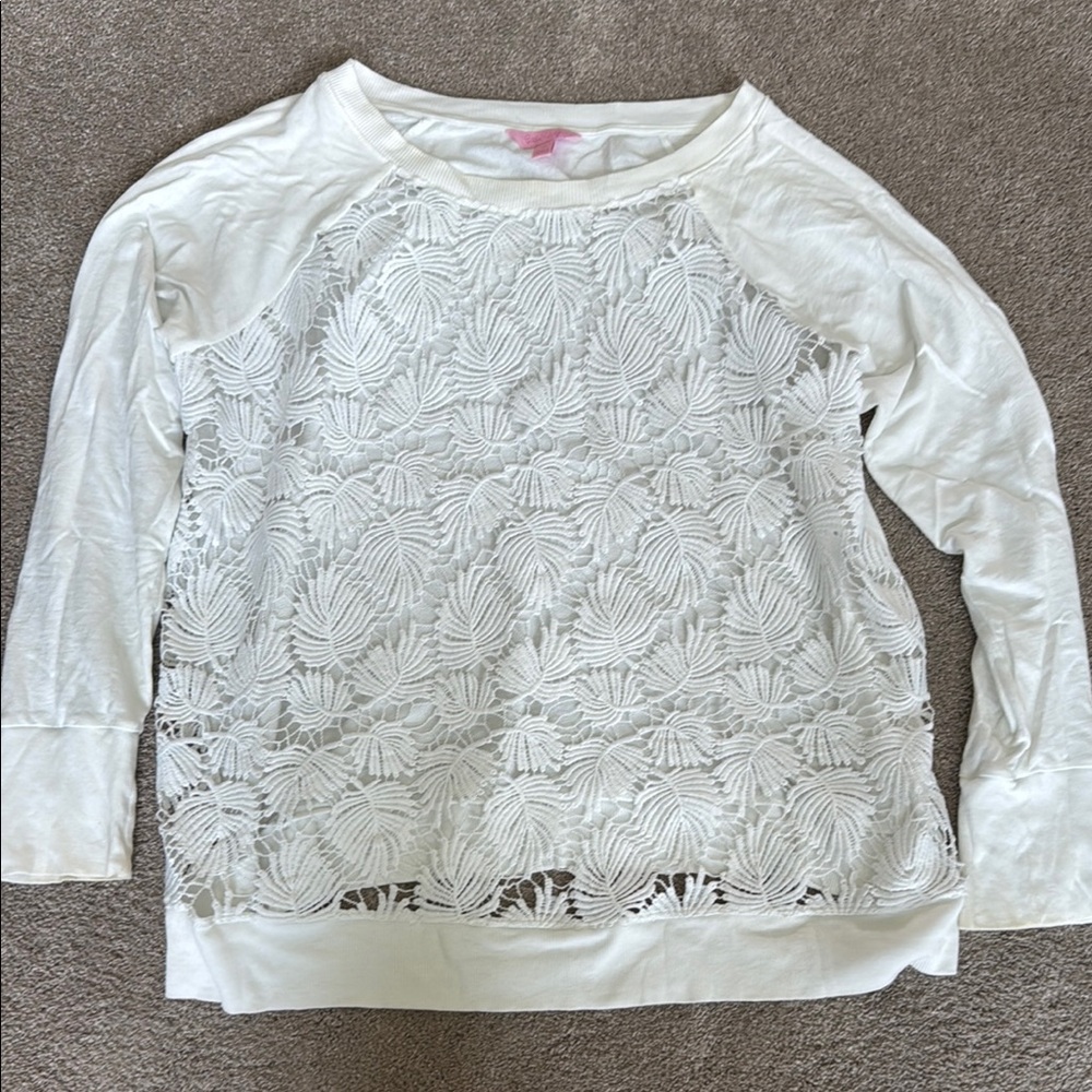 Lilly Pulitzer White Lace 3/4 Sleeve Blouse